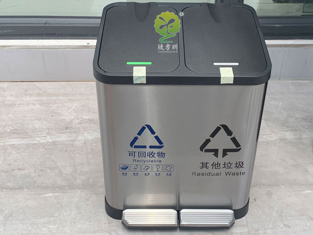小區家用不銹鋼腳踏垃圾桶雙桶