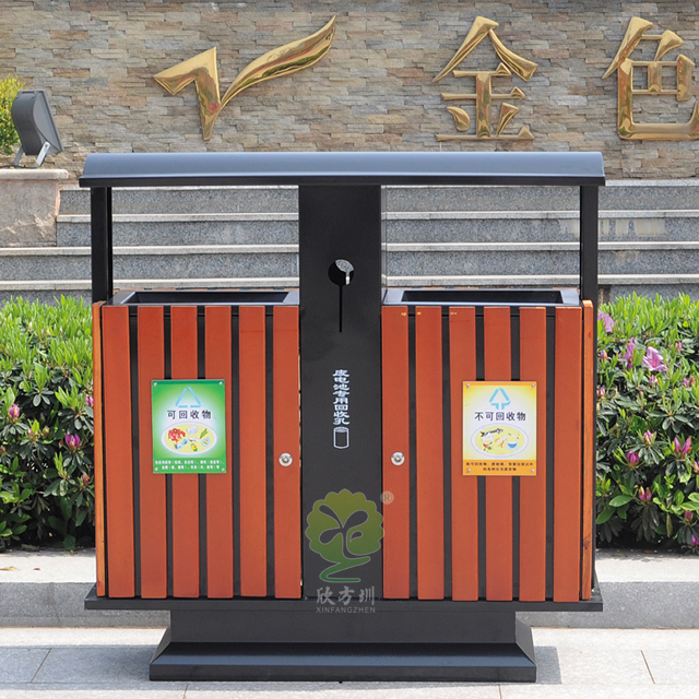 小區(qū)常用分類鋼木垃圾桶