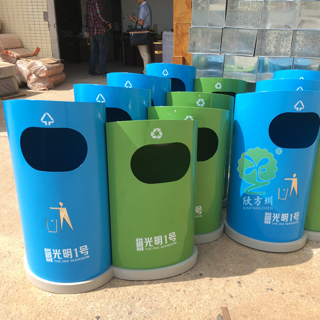 創意圓柱形兩分類鋼制垃圾桶